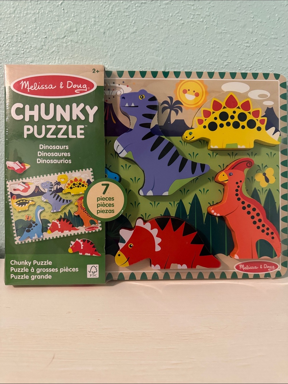Melissa & Doug Chunky Puzzle — Yellow, Purple, Red, Orange, Blue Dinosaurs